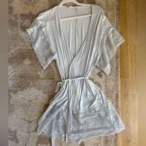 Eberjey Soft Modal and Lace Trim Robe Light Blue
